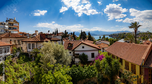 Fototapeta Naklejka Na Ścianę i Meble -  Panoramic view of old town (Kaleici) and sea of Antalya, Turkey