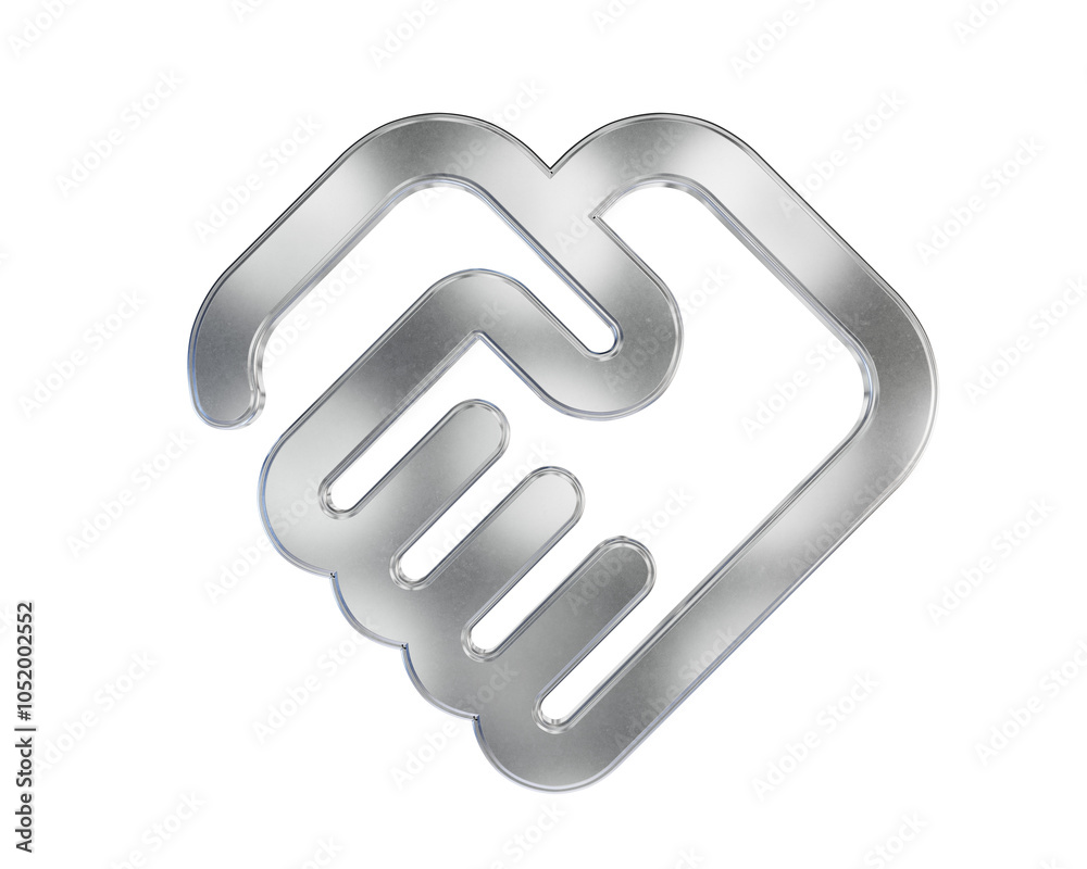 Metallic handshake symbol representing business collaboration Metallic handshake symbol representing business collaboration
