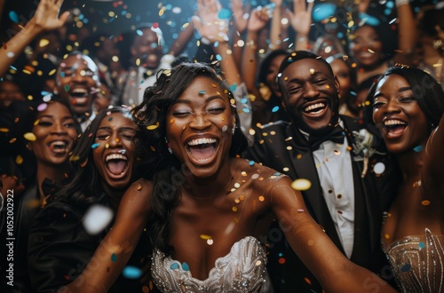 Woman Laughing at Party With Confetti