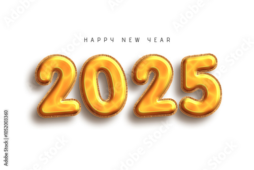 Vibrant 3D typography design featuring 'Happy New Year 2025,' perfect for digital greetings, promotional materials, and festive marketing campaigns.