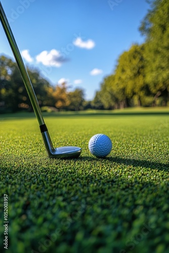 Scenic view of a lush golf course surrounded by trees on a sunny day
