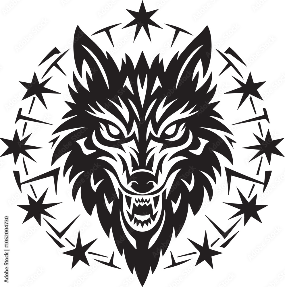 Fototapeta premium Wolf Tribal Silhouette Vector Graphic