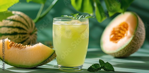 Refreshing Iced Melon Drink With Slices of Ripe Melon