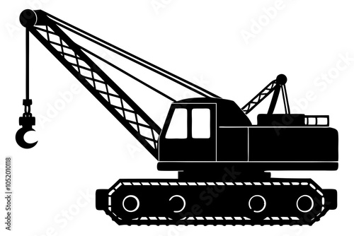 Mobile crane machine silhouette vector.