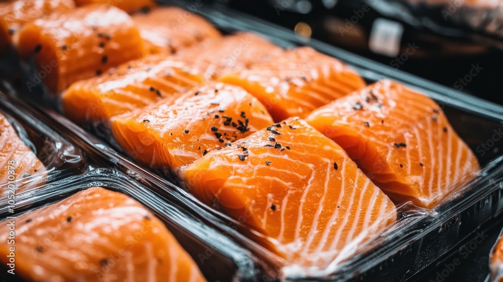 Vacuum sealed Salmon Fillet From A High Angle Showing Fresh Bright vacuum-sealed-salmon-fillet-from-a-high-angle-showing-fresh-bright