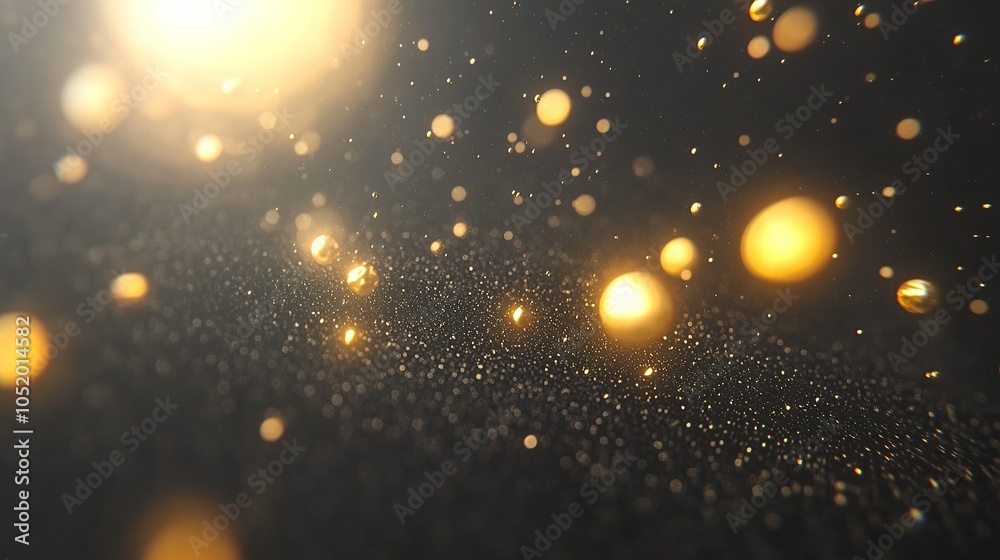 Fototapeta premium Shimmering Golden Light Particles in Dark Space