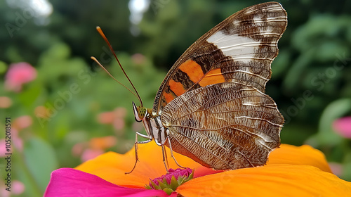 Capturing the Soul of the Indian Leafwing Butterfly Amidst Lush Blossoms and Sunlit Beauty photo