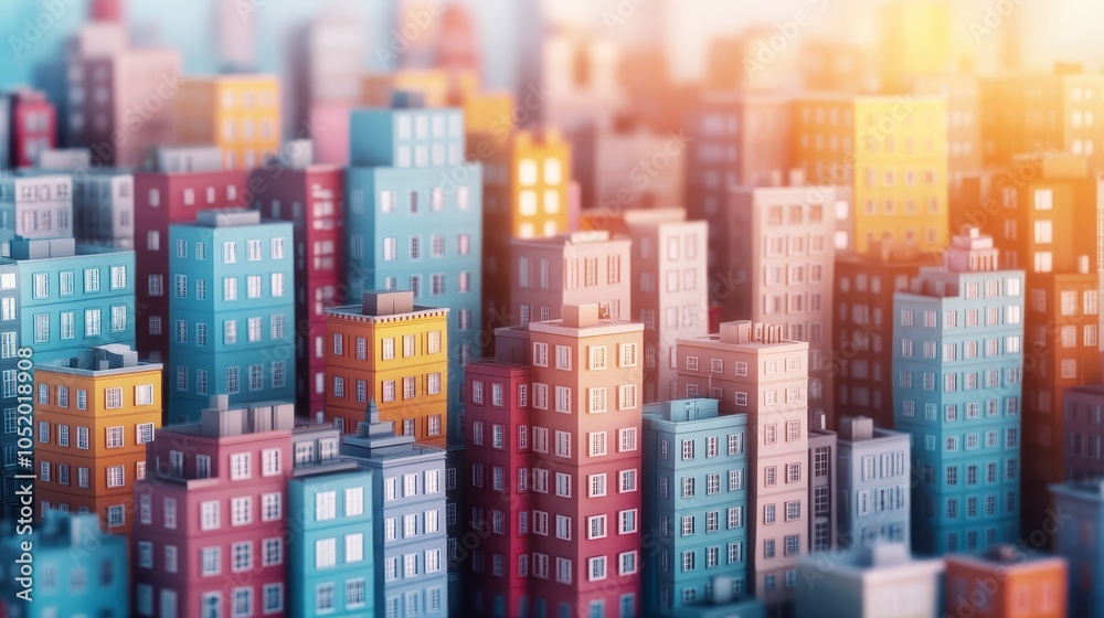 Obraz premium Golden hour illuminates the city, a captivating urban panorama showcasing architectural majesty and the warmth of the setting sun