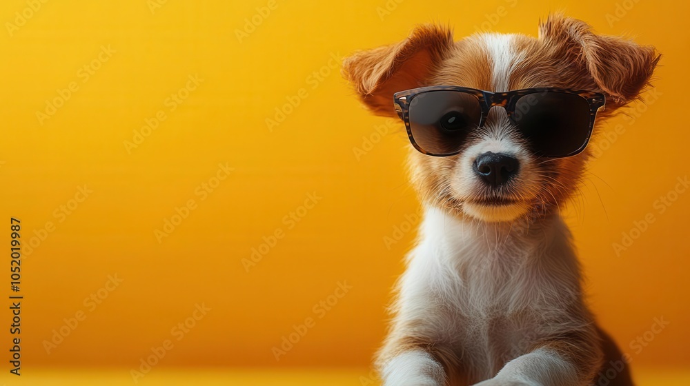 charming 3d illustration of a cool dog wearing sunglasses, set against a playful background with ample copy space for creative designs or promotional messages