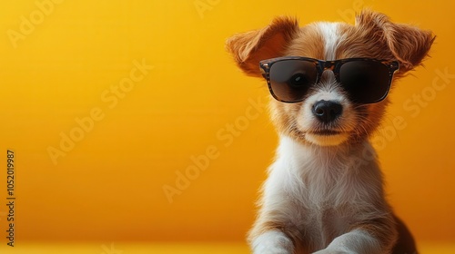 Obraz na płótnie charming 3d illustration of a cool dog wearing sunglasses, set against a playful background with ample copy space for creative designs or promotional messages w salonie
