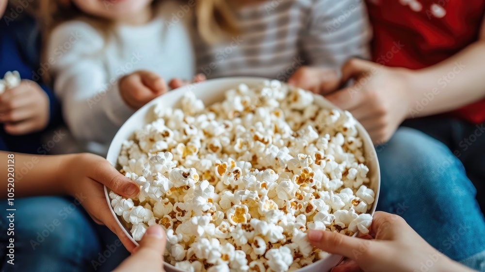 Sharing a Bowl of Freshly Popped Popcorn Sharing a Bowl of Freshly Popped Popcorn