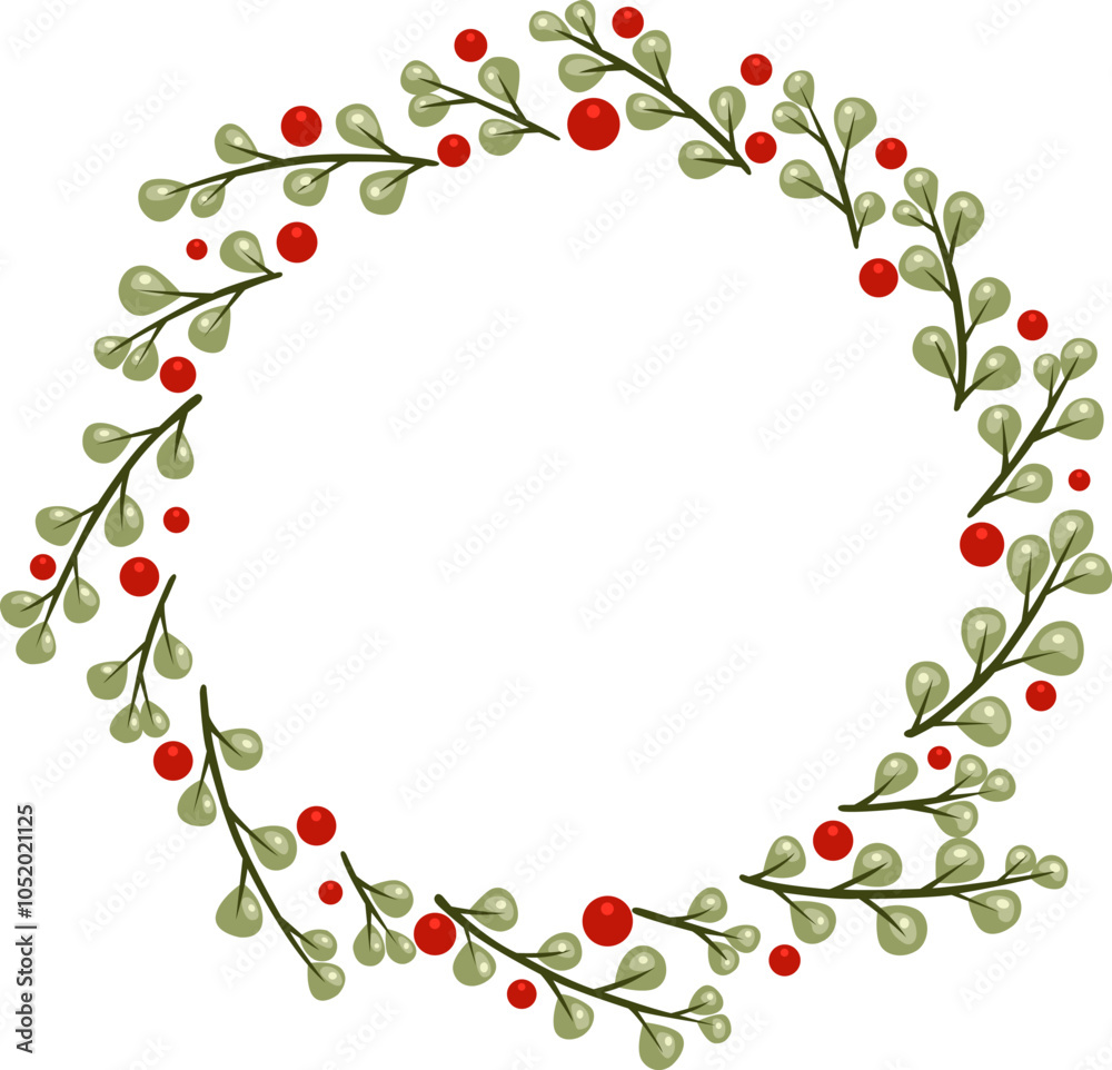 leaves and berry Christmas wreath illustration for decoration on Christmas holiday event. leaves and berry Christmas wreath illustration for decoration on Christmas holiday event.