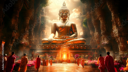Golden Buddha Statue in Tem...