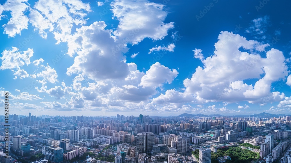 Stunning aerial view of Hong Kong cityscape under blue skies. AI generated illustration Stunning aerial view of Hong Kong cityscape under blue skies. AI generated illustration