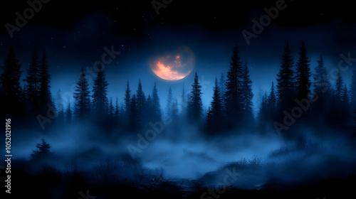 Night Forest with Fog and F...
