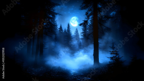 Mysterious Forest Night wit...