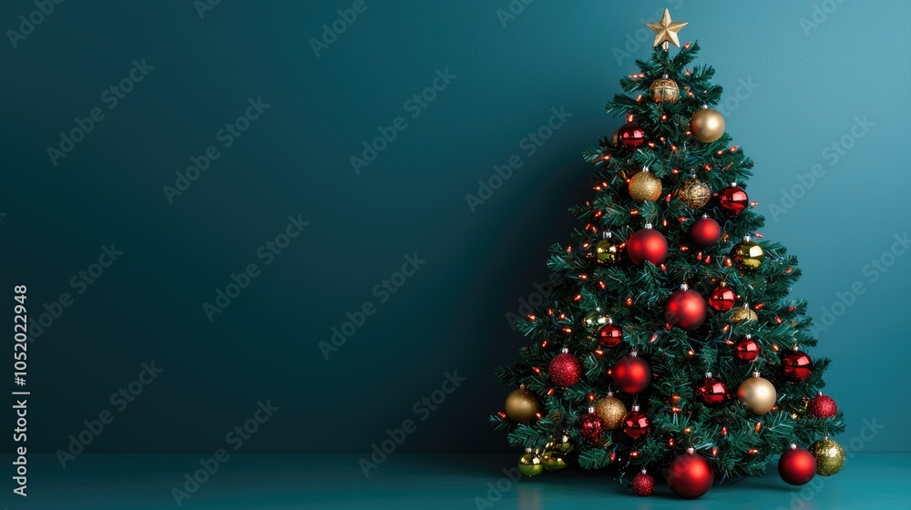 Festive Christmas Tree with Ornaments and Decorations Festive Christmas Tree with Ornaments and Decorations