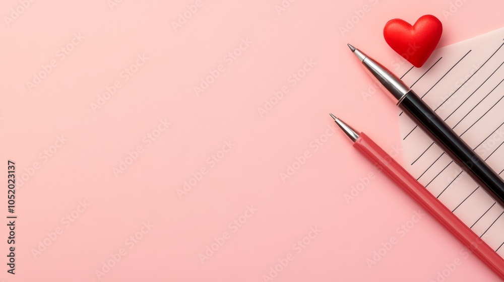 Heartfelt expression, notepad and pen for love notes, romantic messages, creative writing