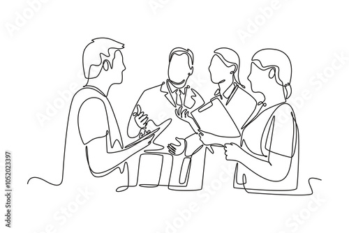 Business communication concept. Single line draw design vector graphic illustration.
