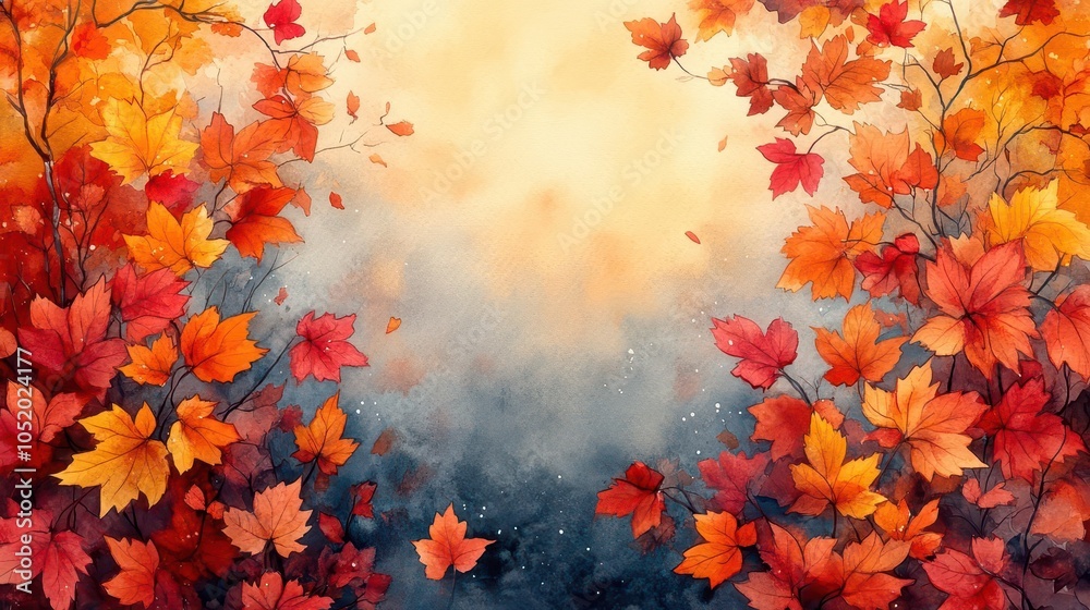 charming watercolor illustration of an autumn-themed frame, featuring vibrant leaves in hues of orange, yellow, and red, perfect for seasonal decor or thematic designs charming watercolor illustration of an autumn-themed frame, featuring vibrant leaves in hues of orange, yellow, and red, perfect for seasonal decor or thematic designs