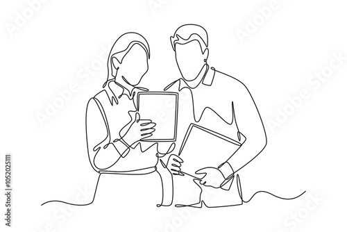 Business communication concept. Single line draw design vector graphic illustration.