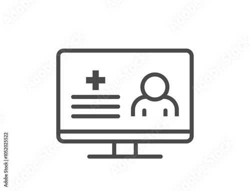 Digital healthcare line icon. Patient card on computer monitor. Isolated vector image in simple style