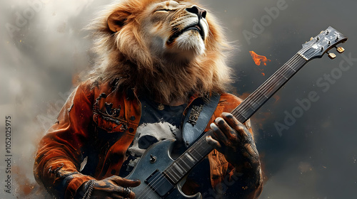 Lion Playing Electric Guitar Illustration photo