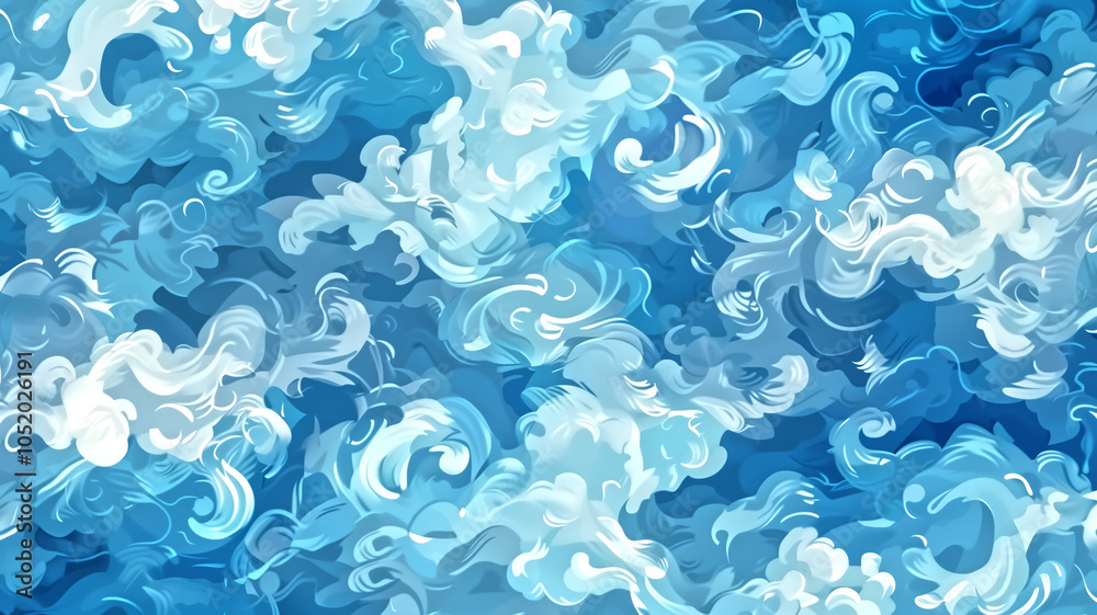 Seamless vector pattern of a turbulent blue sky with swirling cl Seamless vector pattern of a turbulent blue sky with swirling cl