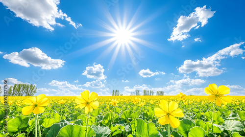 Yellow Flowers in a Meadow, field, summer, spring, sunshine, sunny