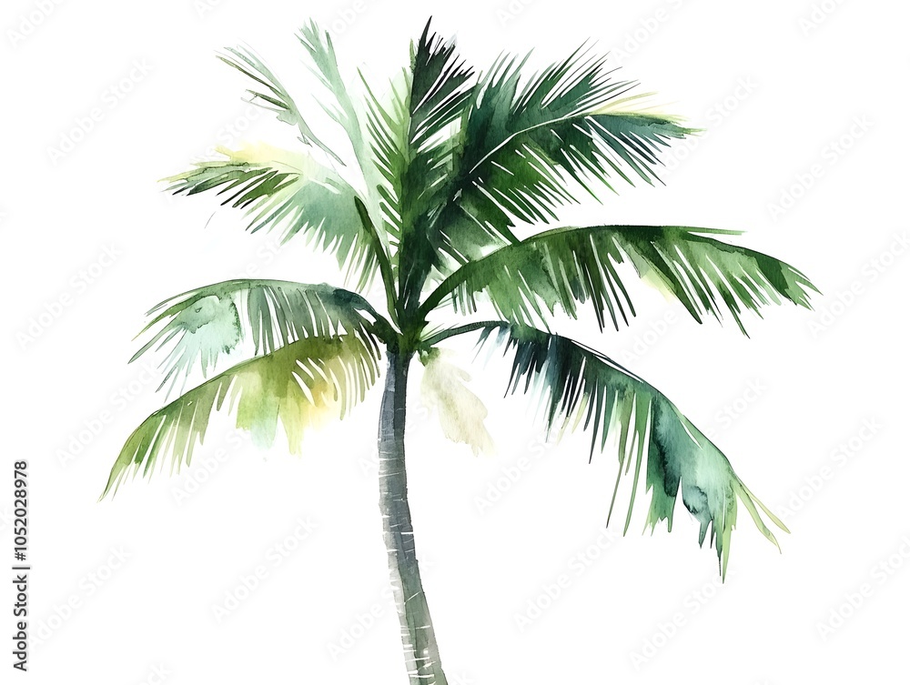 Obraz premium Isolated Watercolor Tropical Exotic Palm Tree Beach Plant
