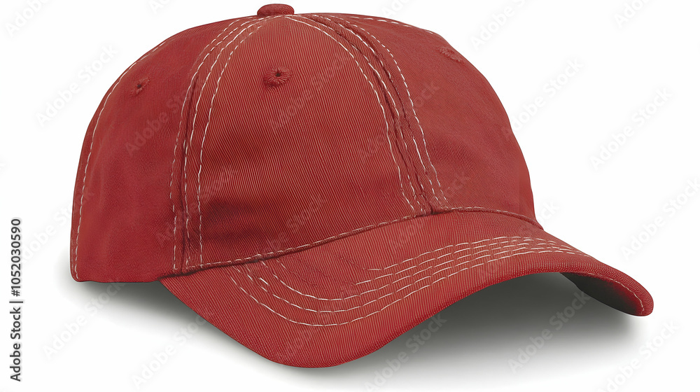 Red Baseball Cap with White Stitching, hat, red cap, fashion accessory, headwear, casual wear Red Baseball Cap with White Stitching, hat, red cap, fashion accessory, headwear, casual wear