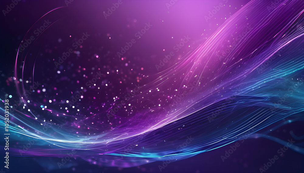 Fototapeta premium An image of blue and purple digital particles floating in the air, looking like a technological fog.