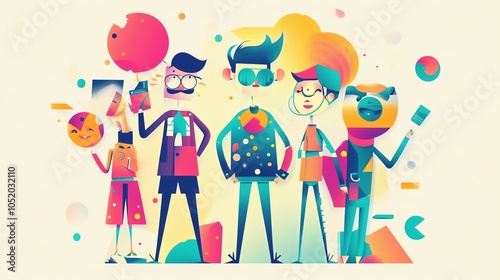 A vibrant illustration of diverse, creative individuals showcasing their unique styles and personalities. photo