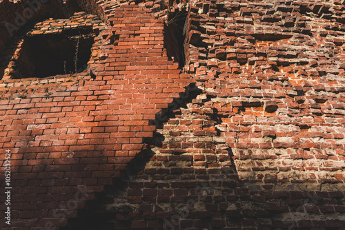 The dilapidated walls of the Bobruisk fortress made of red brick photo