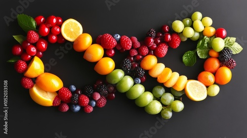 Colorful Fruits and Berries Forming a Double Helix  photo