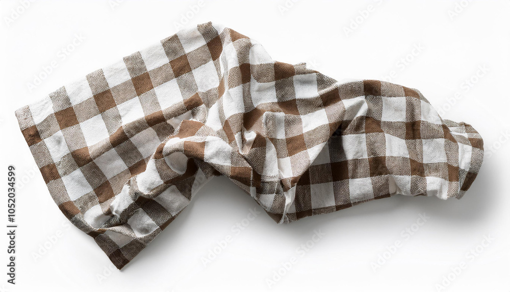 Crumpled checkered tablecloth isolated on white, top view Crumpled checkered tablecloth isolated on white, top view