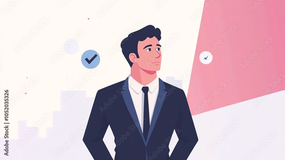 Confident young man in suit standing against a modern abstract background, symbolizing success and achievement. Confident young man in suit standing against a modern abstract background, symbolizing success and achievement.