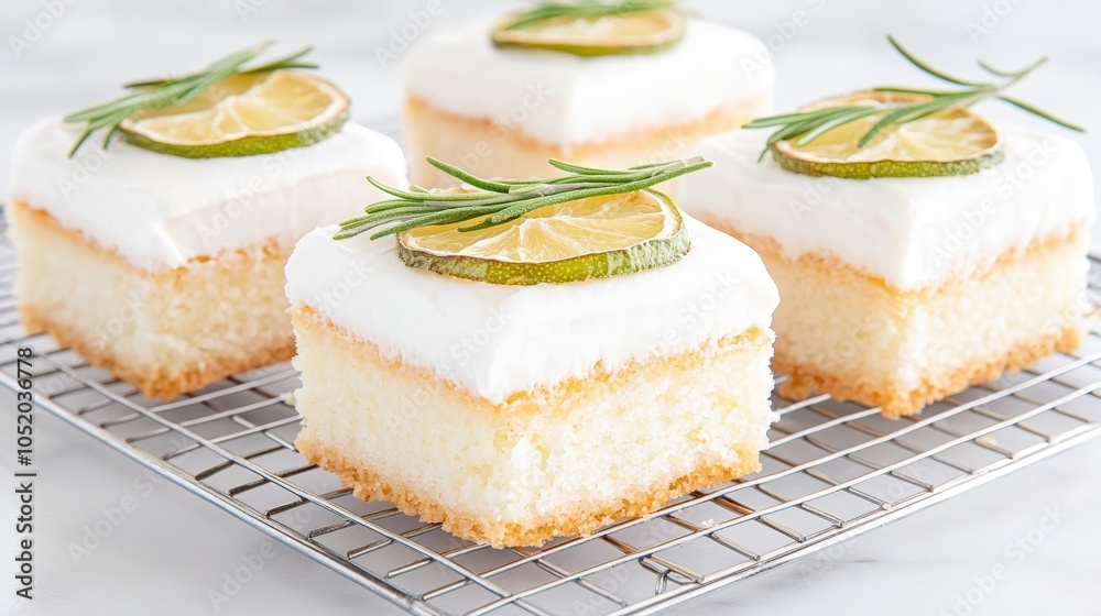 Close-up of bright yellow mini citrus cakes topped with dried lemon slices, covered in shredded coconut, highlighting freshness and sweetness. Close-up of bright yellow mini citrus cakes topped with dried lemon slices, covered in shredded coconut, highlighting freshness and sweetness.