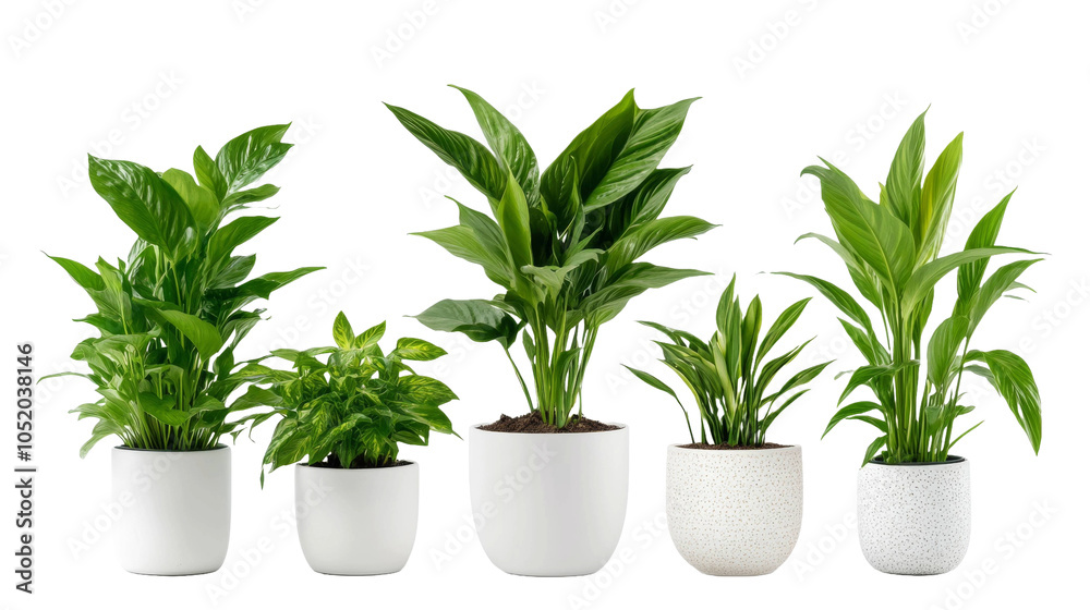 Fototapeta premium A row of potted plants with different sizes and shapes. transparent background png