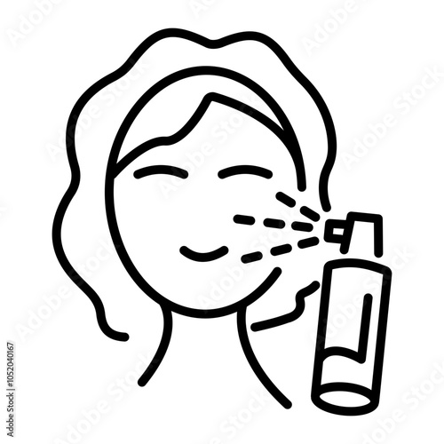 A line icon of a woman doing hydrating facial 