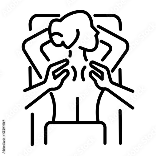 A linear icon of a woman taking back massage  
