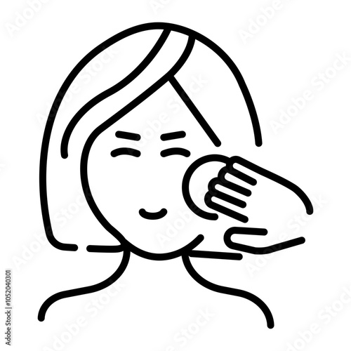A woman applying facial toner on her face, line style icon 
