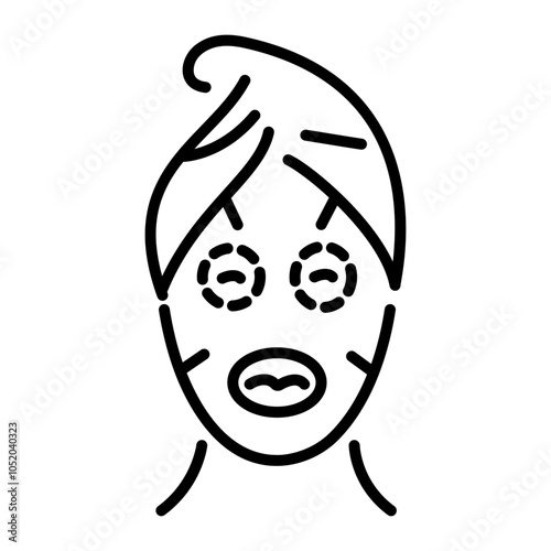 A line icon of a woman applying face mask 