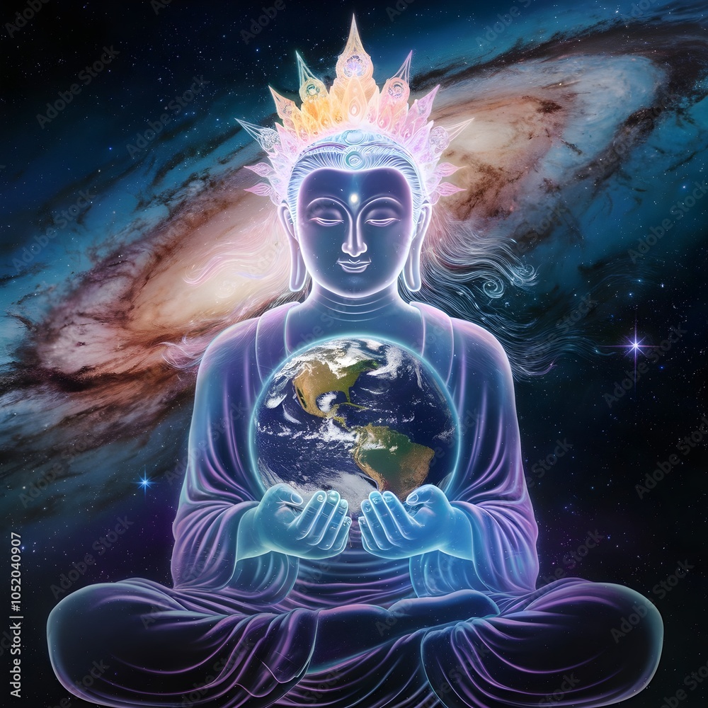 buddha hold the world art digital 4k, mystical, ethereal, transparent, bioluminescent, luscent buddha holding the Earth in a cosmic scene. buddha hold the world art digital 4k, mystical, ethereal, transparent, bioluminescent, luscent buddha holding the Earth in a cosmic scene.