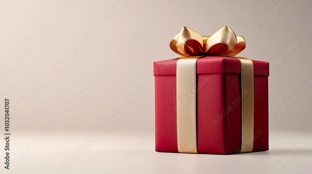 Fototapeta premium Red Gift Box with Shiny Gold Ribbon