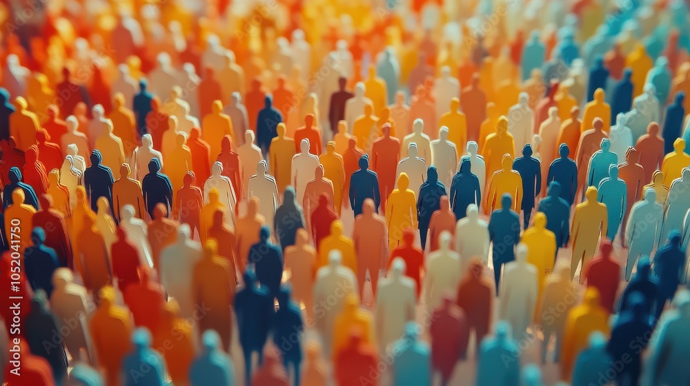 Obraz premium Large crowd of diverse people. paper cut out style