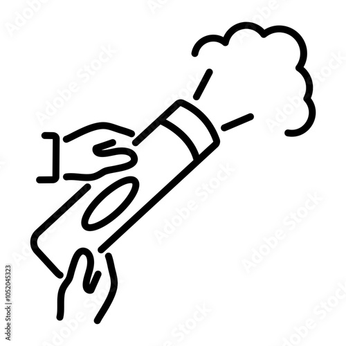 A line icon of a hand holding and activating a smoke popper