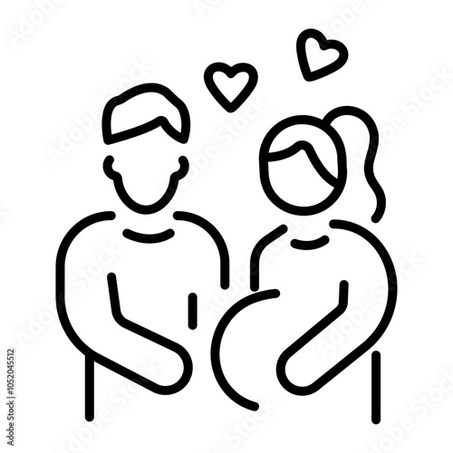 A line icon of a lovely pregnant couple 