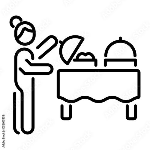 A line icon of a person serving food buffet 