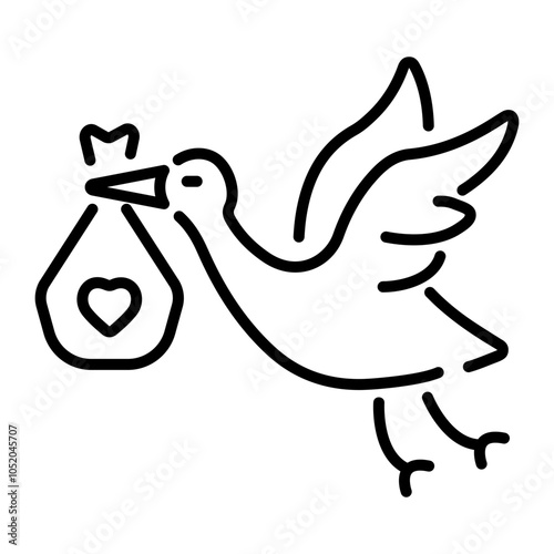 A line icon of flying stork 